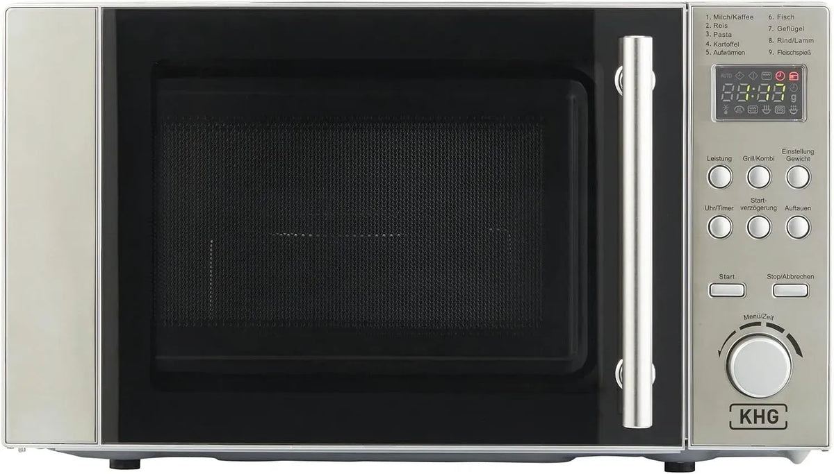 Mikrowelle, 20 L, 200 W, KHG MW-20.1GS 60-Minuten, Grill, Timer, Kindersicherung, Digitalanzeige, Mikrowellenofen, Silber, Drehteller/Grillrost