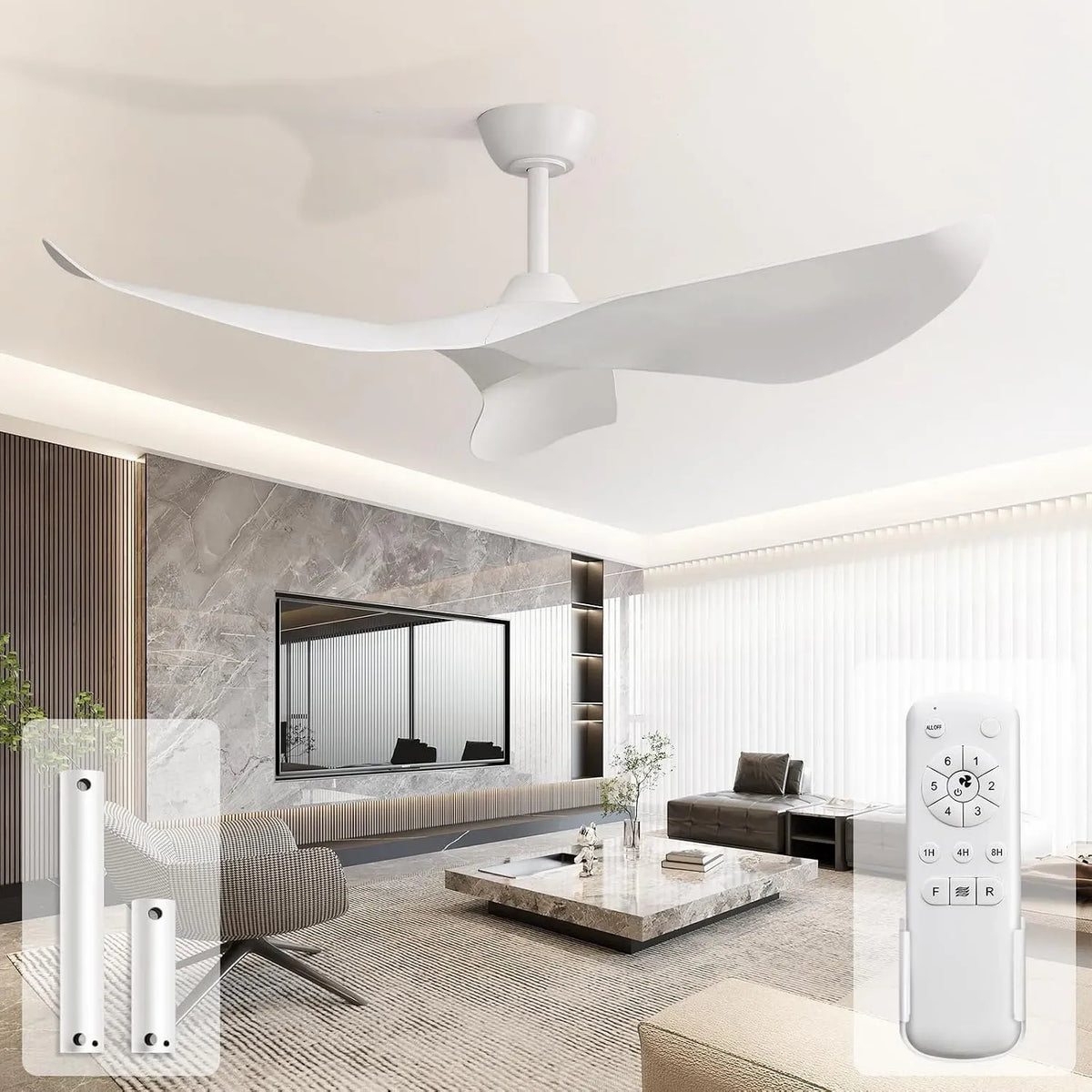 Ventilator, 97cm, Sofucor, leise, Ventilator zur Luftzirkulation, 97cm Leise Deckenventilator ohne Licht