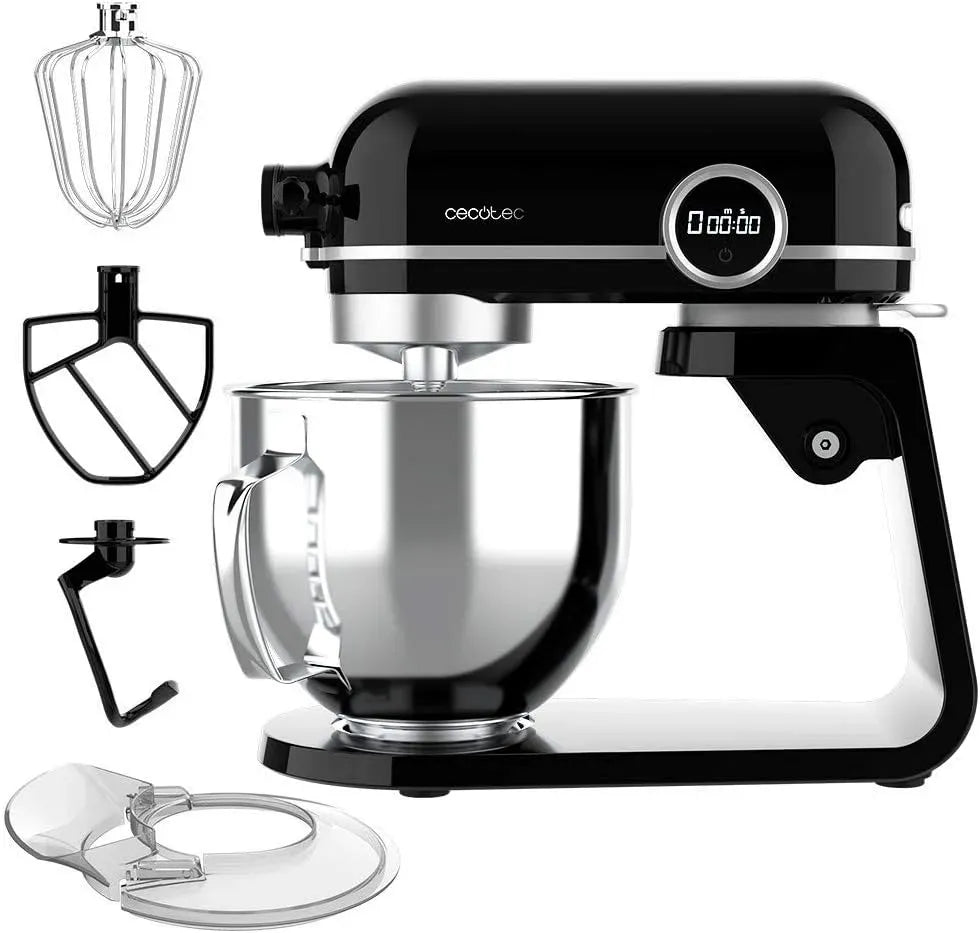 Cecotec Küchenmaschine, 800 W, Edelstahl, Schwarz, 5,2-Liter-Schüssel aus Edelstahl, LED-Licht, 8 Geschwindigkeiten, DC-Motor