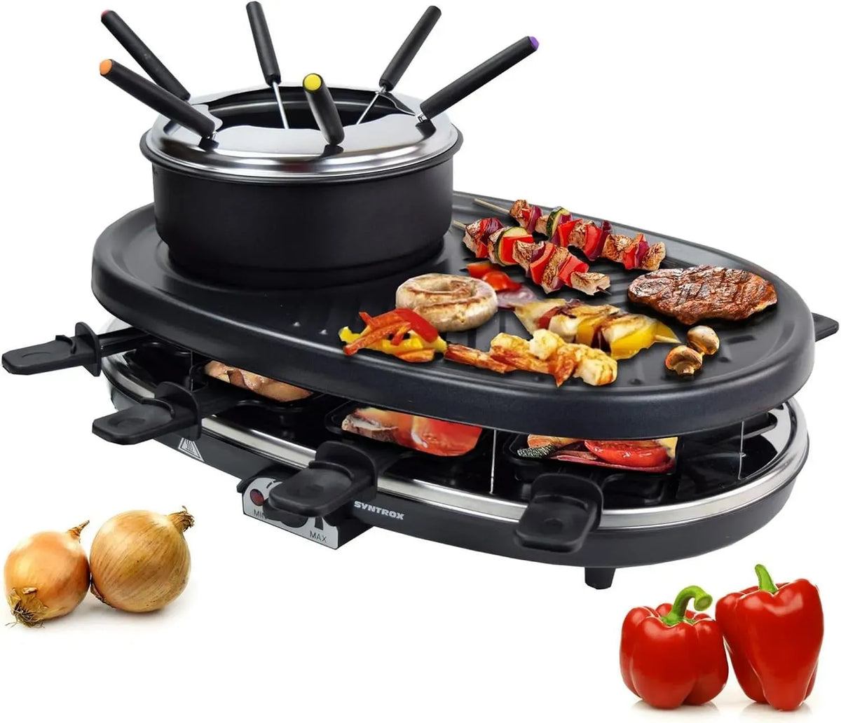 3-in-1 Raclette-Grill, Fondue, Antihaftbeschichtung, für 8 Personen