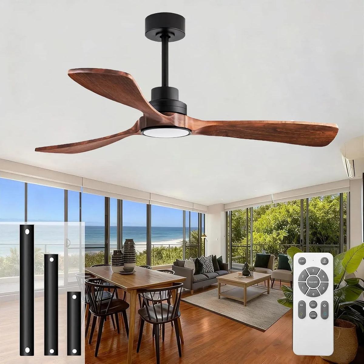 Ventilator, 132 cm, 18 W, Ventilator zur Luftzirkulation, Deckenventilator mit Beleuchtung
