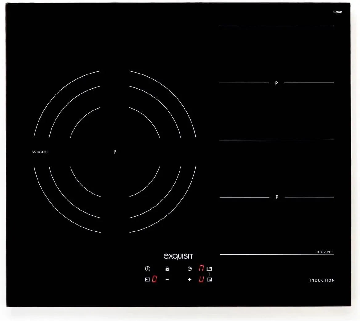 Exquisit pflegeleicht, ® Flexible Induktionskochplatte mit Boosterfunktion, Glaskeramik mit 3 Kochzonen, Timer, Touch-Steuerung, Edelstahlrahmen
