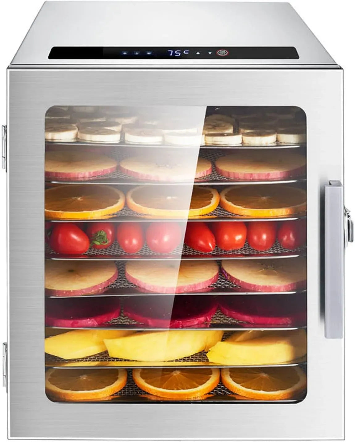 Dörrautomat, Lebensmitteltrockner, 20 bis 90 °C, Timer, 2 Temperaturzonen, Edelstahl, für Zuhause Und Gewerbe