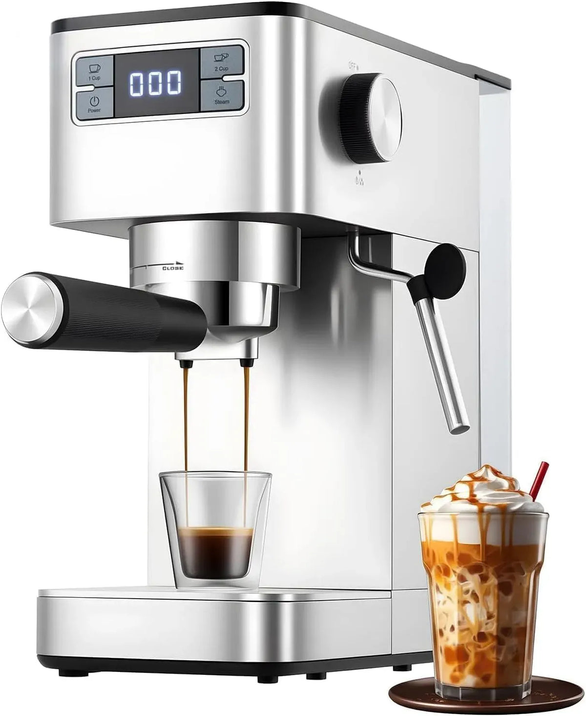 Milchaufschäumer, 1,25 L, 1350 W, Milchschäumer, Edelstahl, Silber, Halbautomatische Espressomaschine 20 bar aus Edelstahl, abnehmbarer Tank 1,25 l