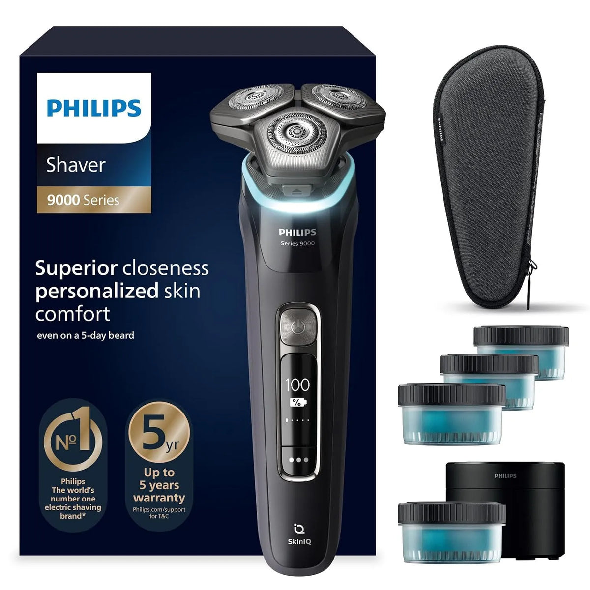 Philips S9000 S9976/63 Reinigungsstation, Trockenrasierer, Ladestation, IPS-Panel, Schwarz, für Männer