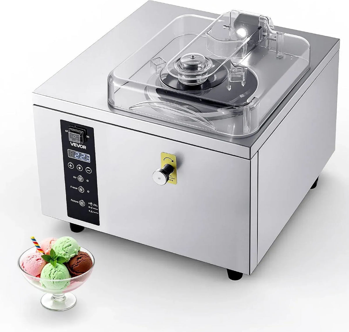 VEVOR Eiscrememaschine, Eismaschine, Speiseeismaschine, 2,8 L, 500 W, 5 L/h, Restaurant, Edelstahl, für Gelato 500 W