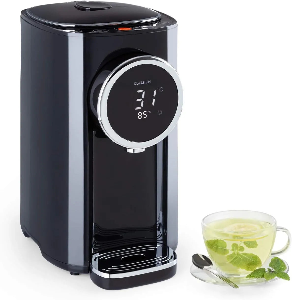 Klarstein Heißwasserspender, Heißwasserbereiter, 5 L, 45 bis 95 °C, Kindersicherung, großer Wassertank, LCD-Display, Edelstahl, Schwarz