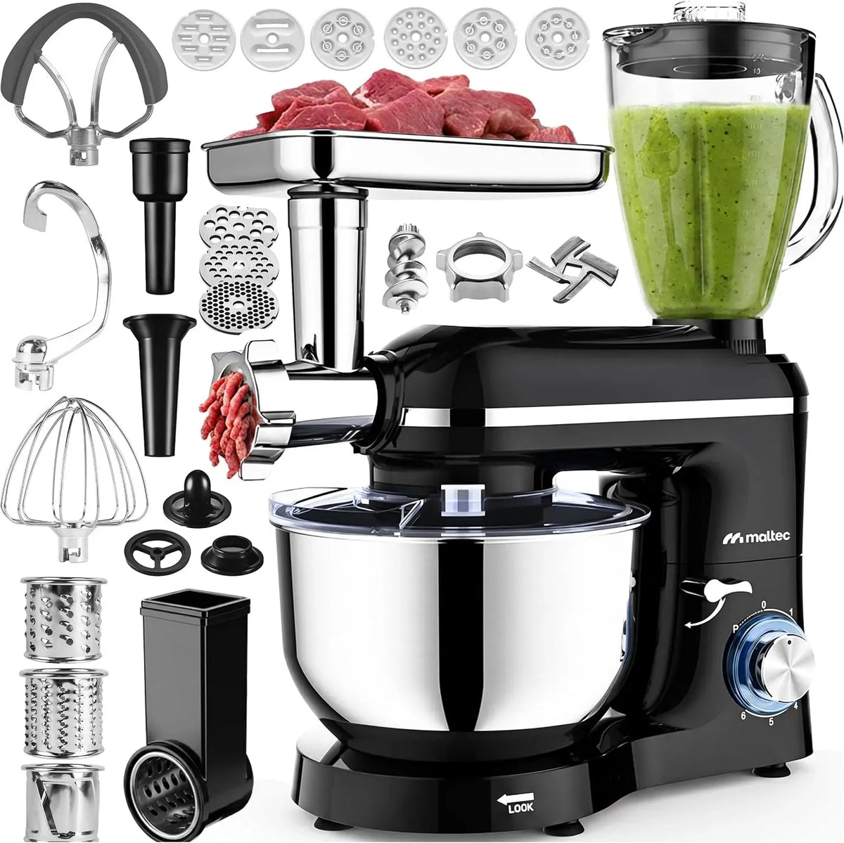 Küchenmaschine, 6,2 L, 2000 W, MalTec 3in1, Mixeraufsatz 1,5L, 1,5 L