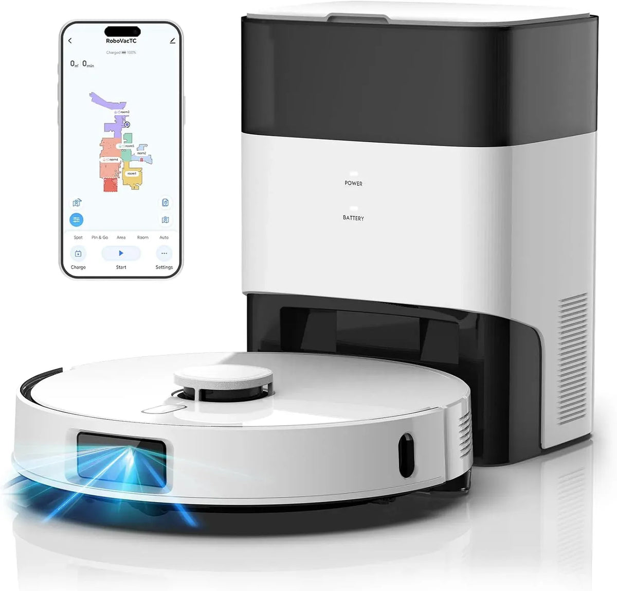 Saugroboter, 3.5 L, FIXR 3D-Hindernisvermeidung T30, 3D-Optik, Weiß, 12000Pa Saugkraft, Staubsauger Roboter mit Absaugstation 3