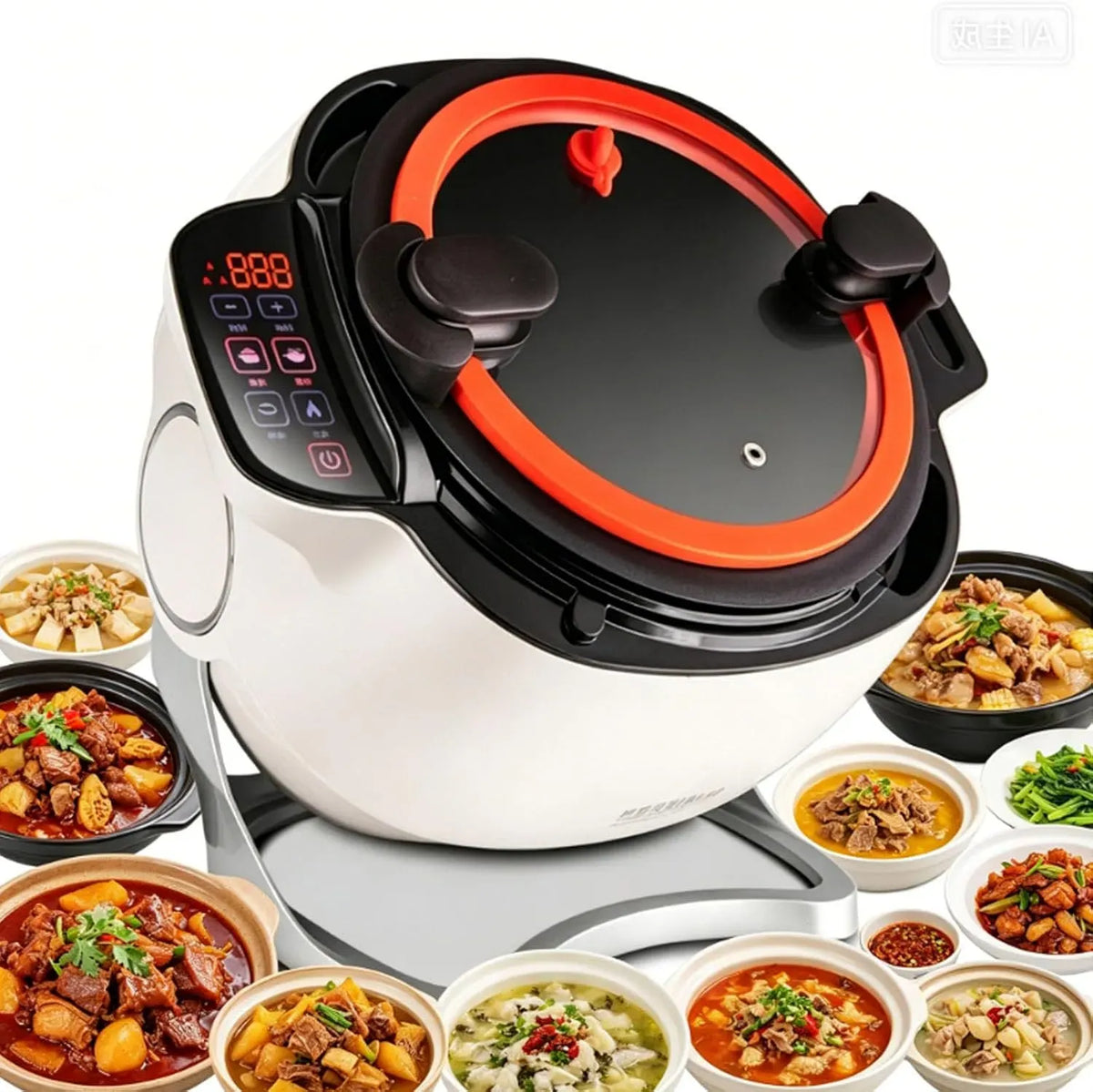 Küchenmaschine, 6 L, 2000 W, Antihaftbeschichtung, 6 L Antihaft-Wok Mit Glasdeckel, 360°-Dreh-Woktopf