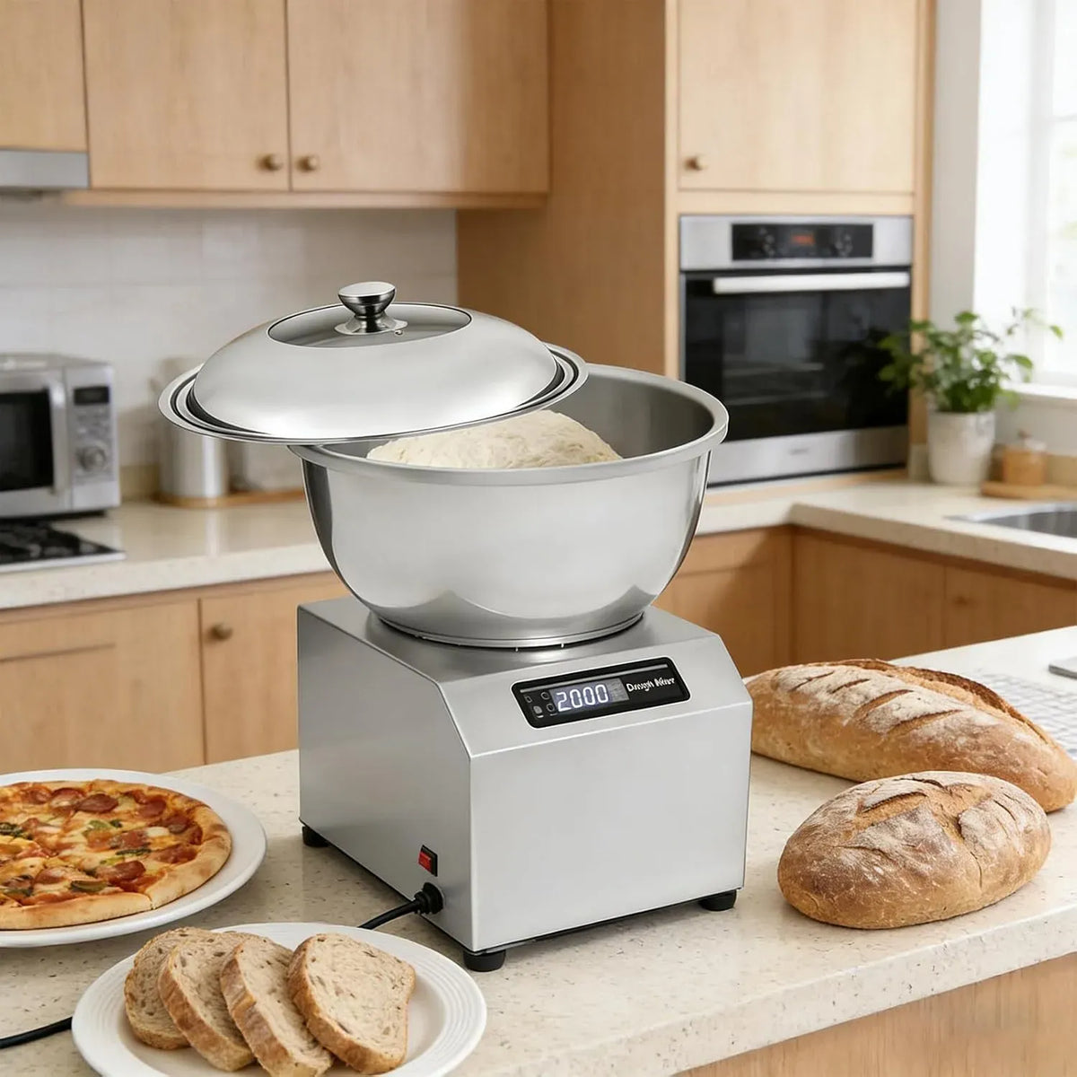 8KG/17.6LBS 11lbs Teigknetmaschine, Teigmaschine, 1800 W, 8 KG, 5 kg, Timer, Pizza, Wärmefunktion, für Pizza und Brot 5kg, Gewerbliche