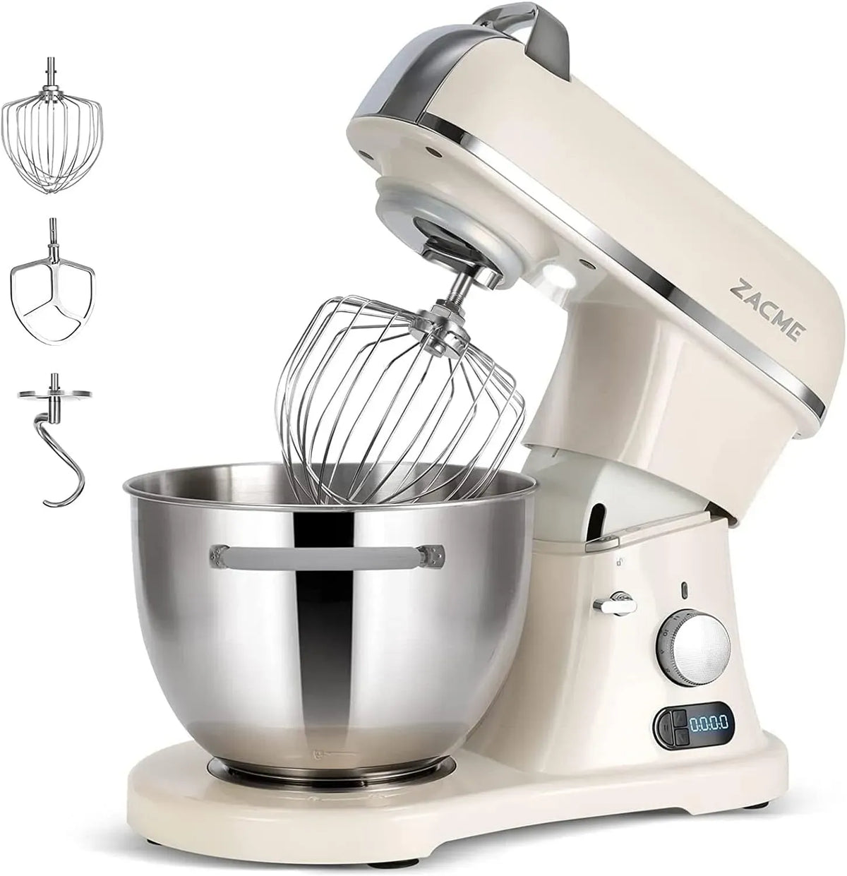Küchenmaschine, 7 L, 1500 W, ZACME, Touch-Bedienung, leise, Edelstahl, 7L Edelstahlschüssel Teigmaschine mit LED-Touchscreen, 11 Geschwindigkeit