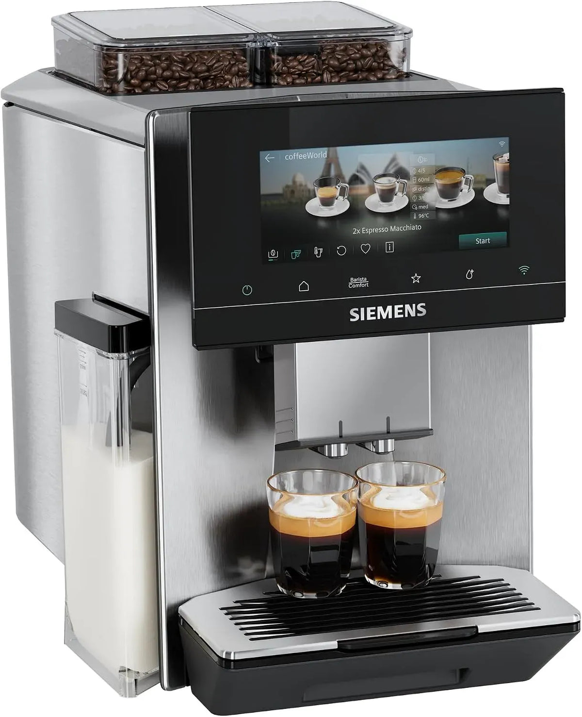 Siemens EQ900 TQ927E03 Kaffeevollautomat, Touch-Bedienung, Silber, intuitives Full-Touch-Display, personalisierbare Einstellungen
