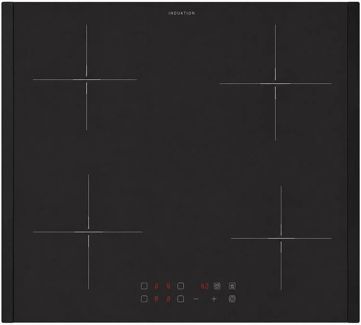 Induktionskochfeld, 60 cm, 4 Kochzonen, Induktionsplatte, Oranier, Boost, Touch-Bedienung, autark, Schwarz, 4 Kochzonen & roter LED Anzeige, Booster