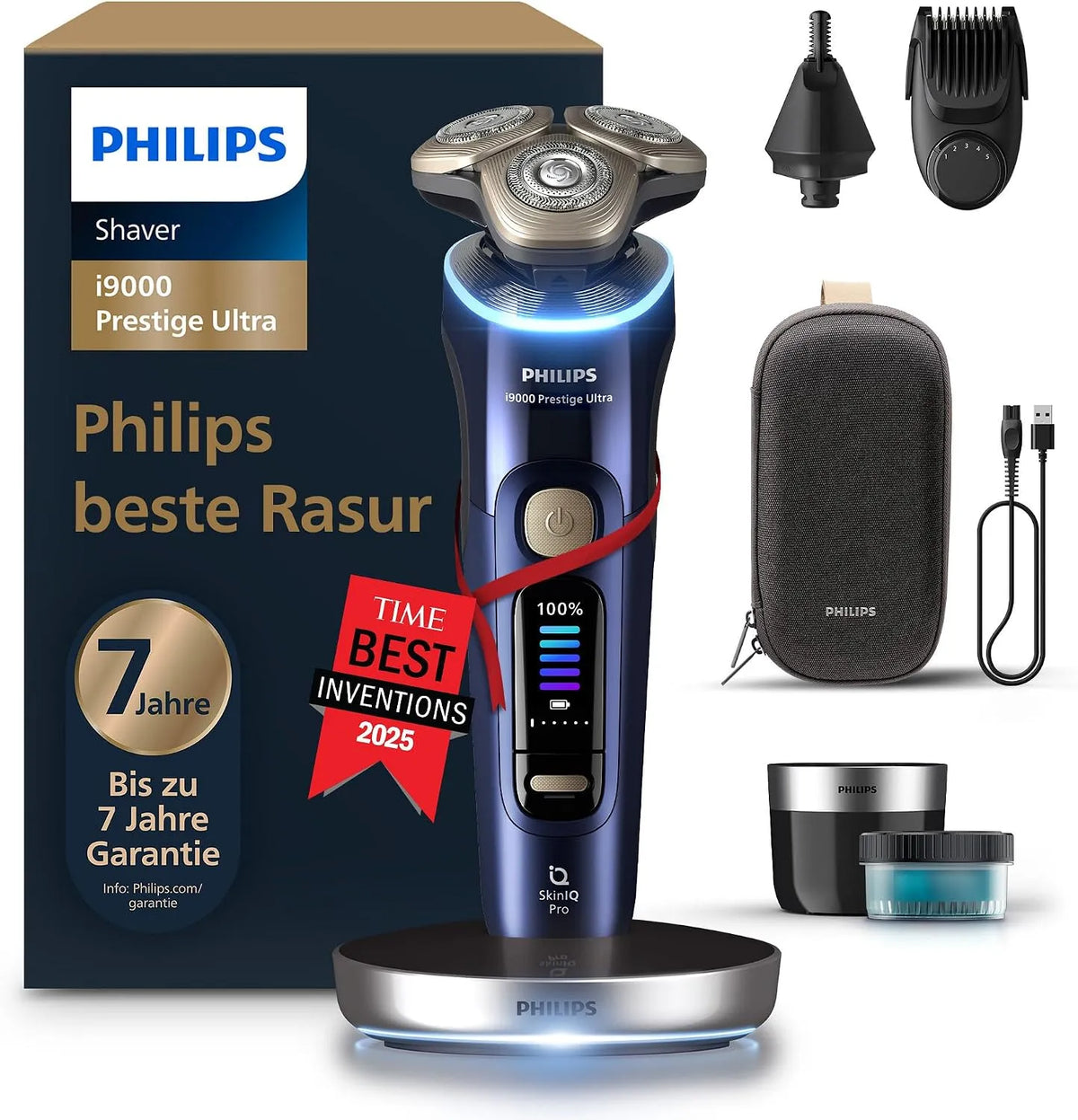 Philips i9000 XP9401/38 Reinigungsstation, Bewegungssensor, Ladestation, Rasierer, IPS-Panel, für Herren