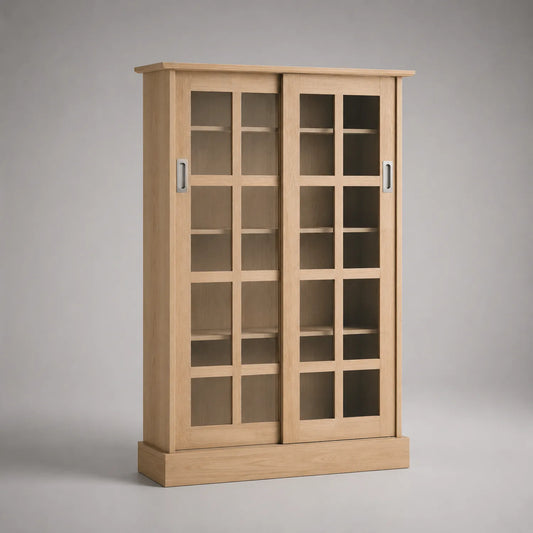Eiche Holzschrank mit Schiebetüren aus Sicherheitsglas