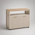 Büroschrank mit Rollen aus Holz und Metall in Eichenholzfurnier Beige