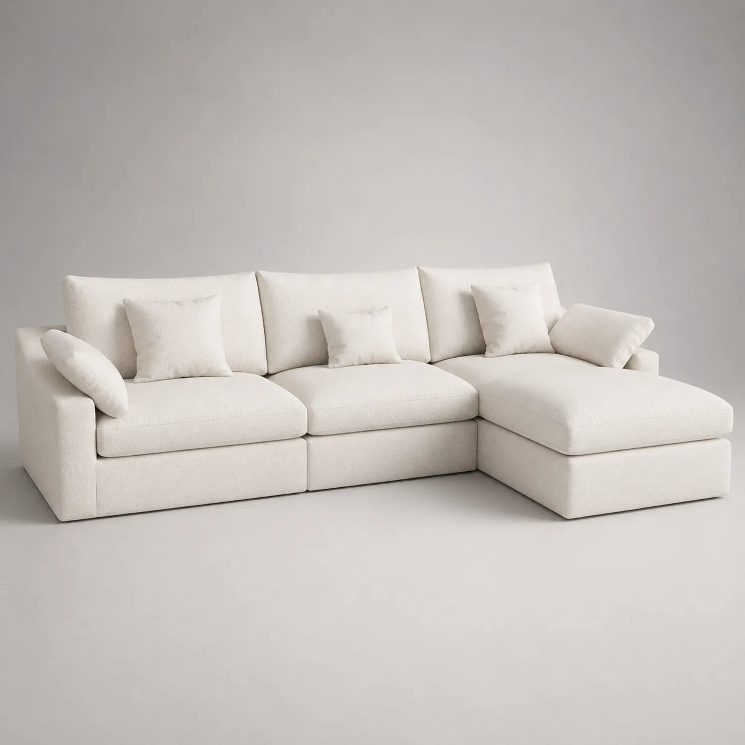 Ecksofa mit Ottomane aus Polyester Beige