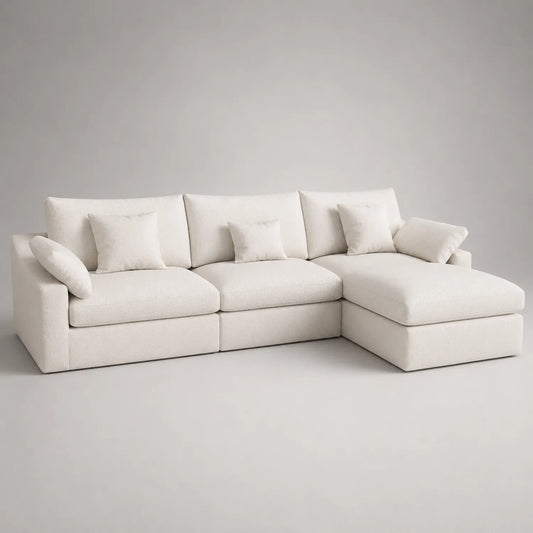 Ecksofa mit Ottomane aus Polyester Beige