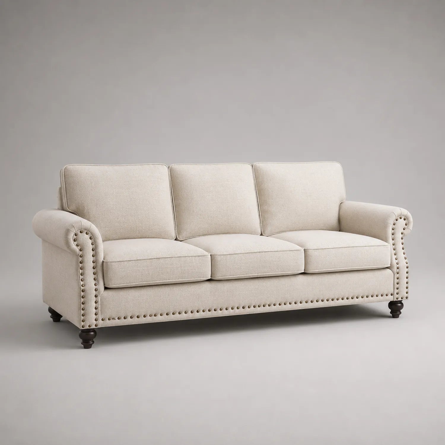 3-Sitzer Stoffsofa Beige mit Holzrahmen