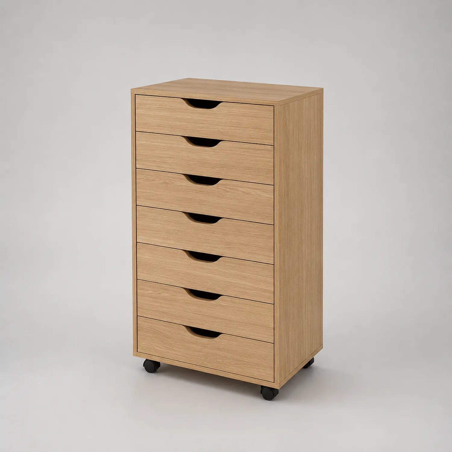 Holz Schubladenschrank mit 7 Schubladen und Rollen Eichenholz