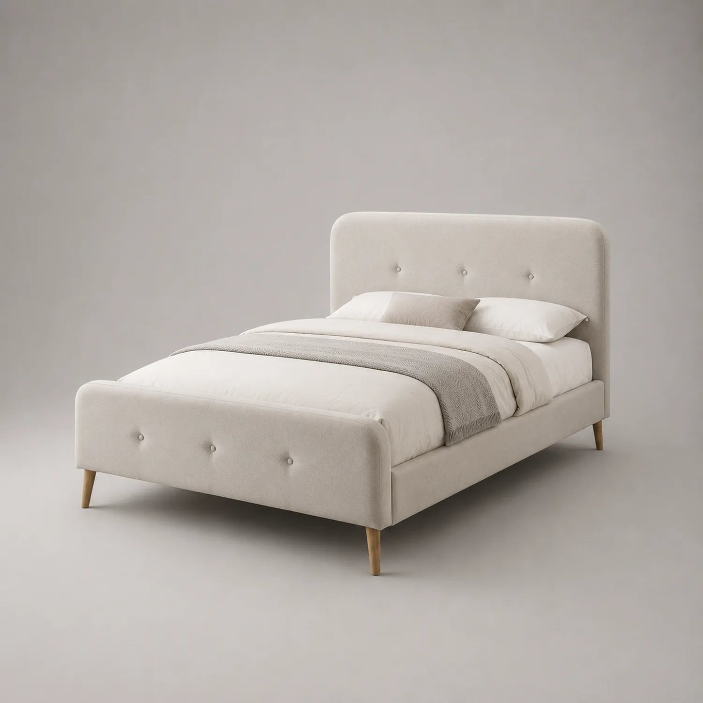 Bett Doppelbett 140x200 cm Stoff Polyester Beige Eiche Beine