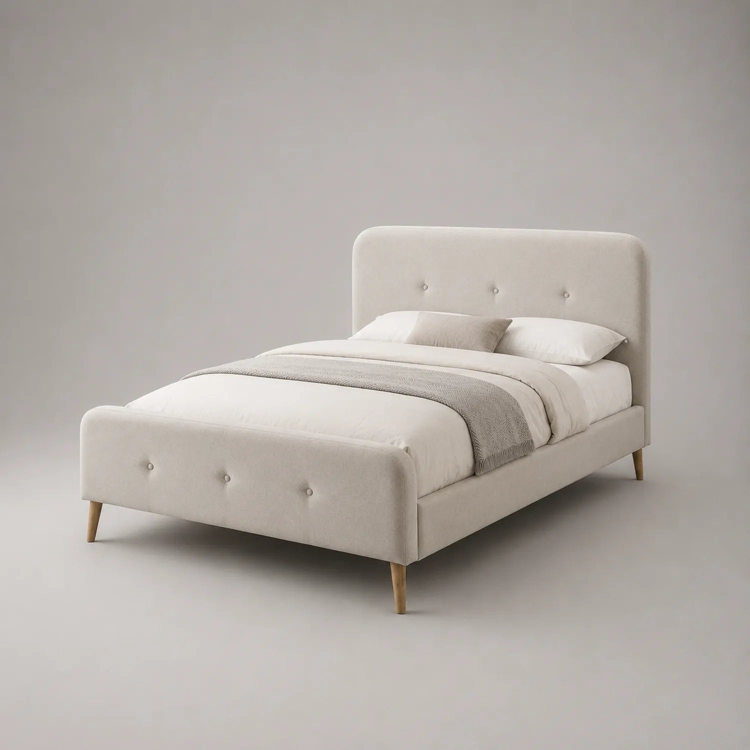 Bett Doppelbett 140x200 cm Stoff Polyester Beige Eiche Beine
