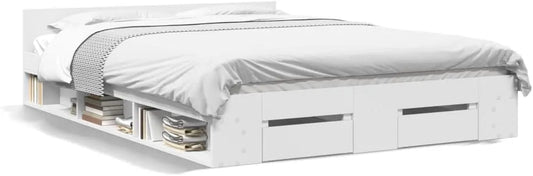 Bettgestell und Bettrahmen – mit Schubladen, 120 × 190 cm, weiß, mit Stoffbezug