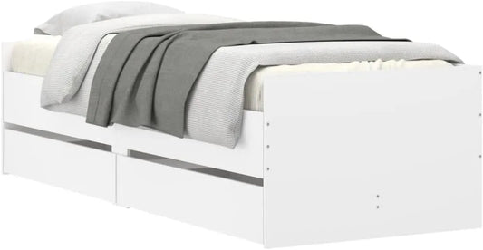 Bettgestell und Bettrahmen — mit Schubladen, mit Lattenrost, 100 × 200cm, weiß