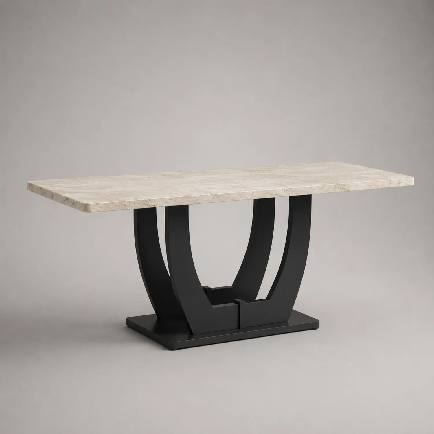 Esstisch aus Travertinmarmor mit schwarzem Stahlgestell 180x90x75cm