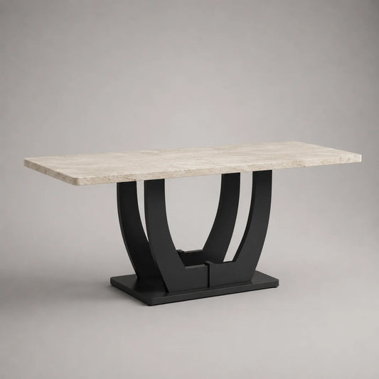 Esstisch aus Travertinmarmor mit schwarzem Stahlgestell 180x90x75cm