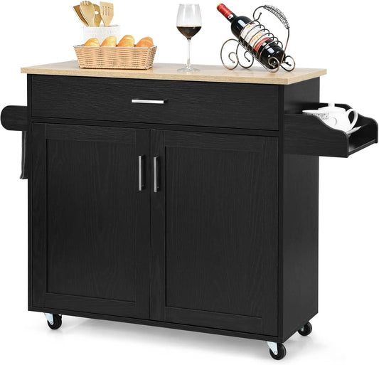 Küchenschrank – aus Holz, mit Schubladen, mit Rollen, 116 × 40 × 85 cm, schwarz