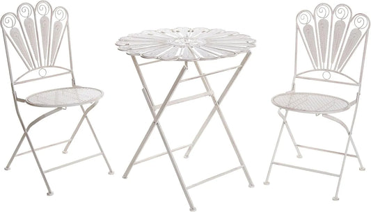 Beliani Balkonset 3-teilig Metall cremeweiß Tisch rund ø 70 cm — aus Metall, klappbar