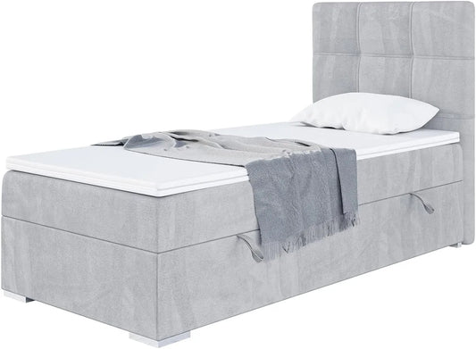 Polsterbett und gepolstertes Bettgestell – rechte Ausrichtung, mit Stauraum, mit Bettkasten, mit Samtbezug, 100 × 200, grau