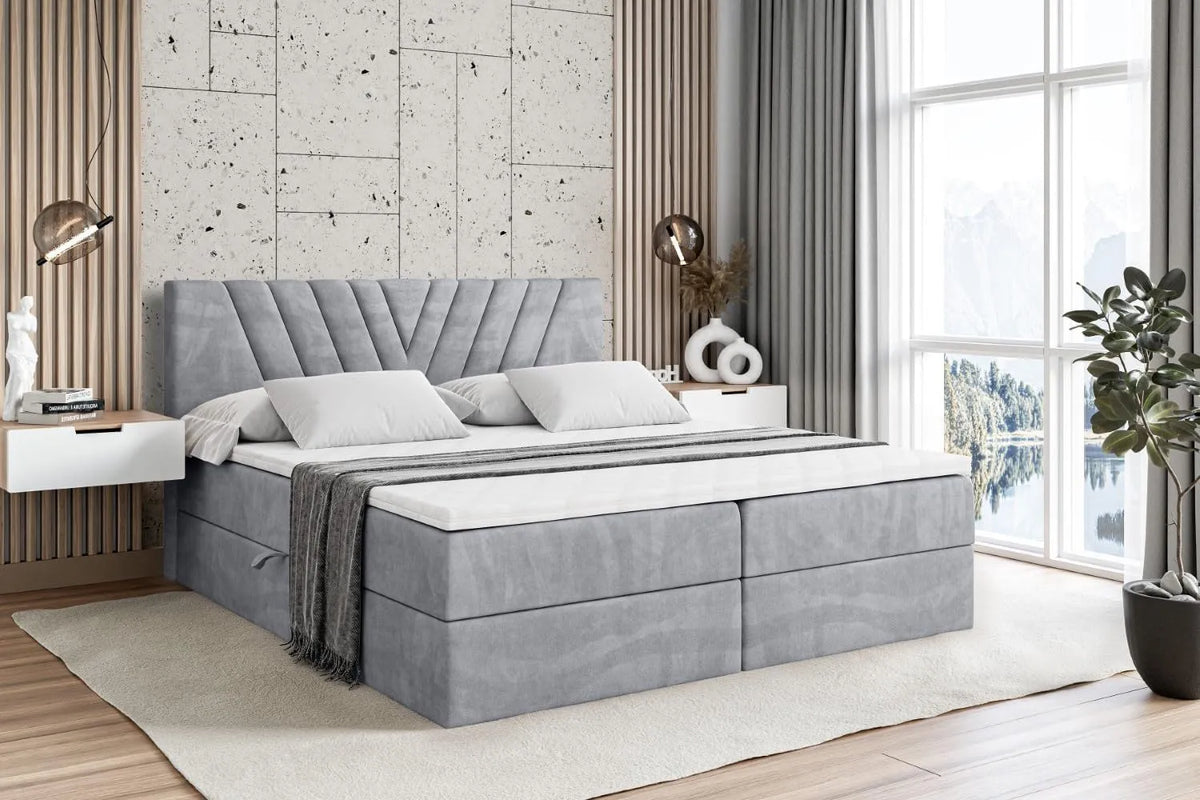 Polsterbett und gepolstertes Bettgestell – ERNINA, mit Stauraum, mit Bettkasten, mit Lattenrost, 120 × 200, grau, ALTDECOR H4
