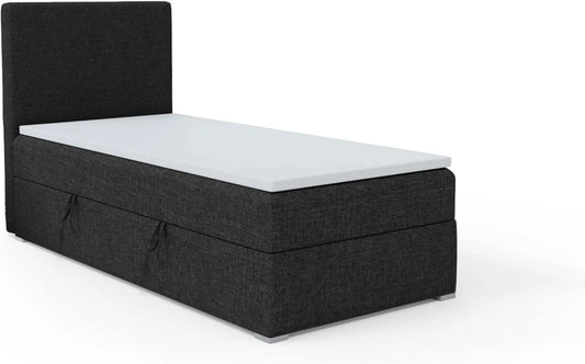 Polsterbett und gepolstertes Bettgestell – linke Ausrichtung, mit Stauraum, mit Bettkasten, 90 × 200 cm, schwarz
