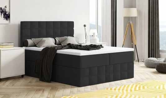 Polsterbett und gepolstertes Bettgestell: MERA, mit Bettkasten, 18, 200 × 200, schwarz