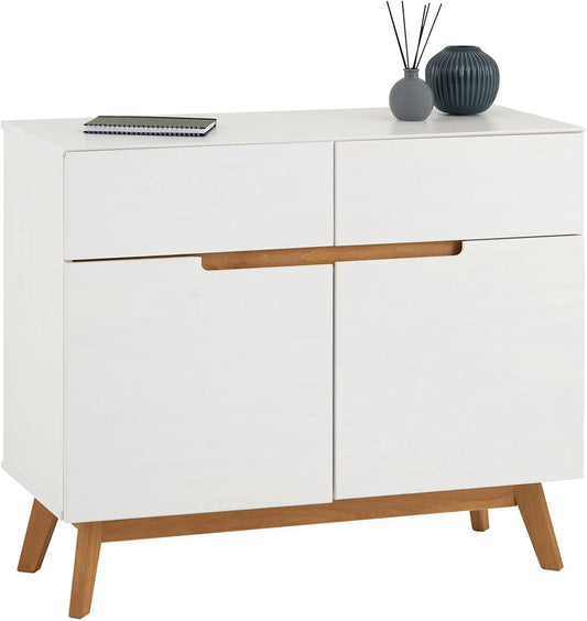 Sideboard und Anrichte – mit Schubladen, im skandinavischen Stil, 2 Türen, 2 Schubladen, weiß