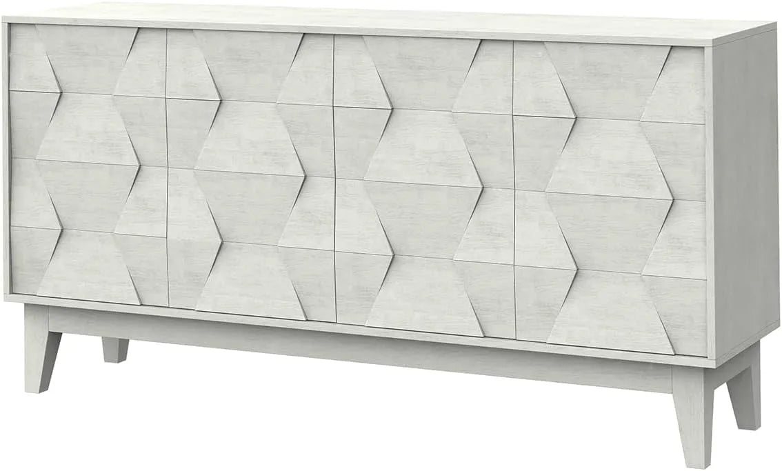 Sideboard und Anrichte — mit Einlegeböden, aus Massivholz, 4 Türen, 2 Einlegeböden, weiß