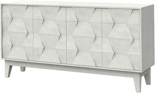 Sideboard und Anrichte — mit Einlegeböden, aus Massivholz, 4 Türen, 2 Einlegeböden, weiß