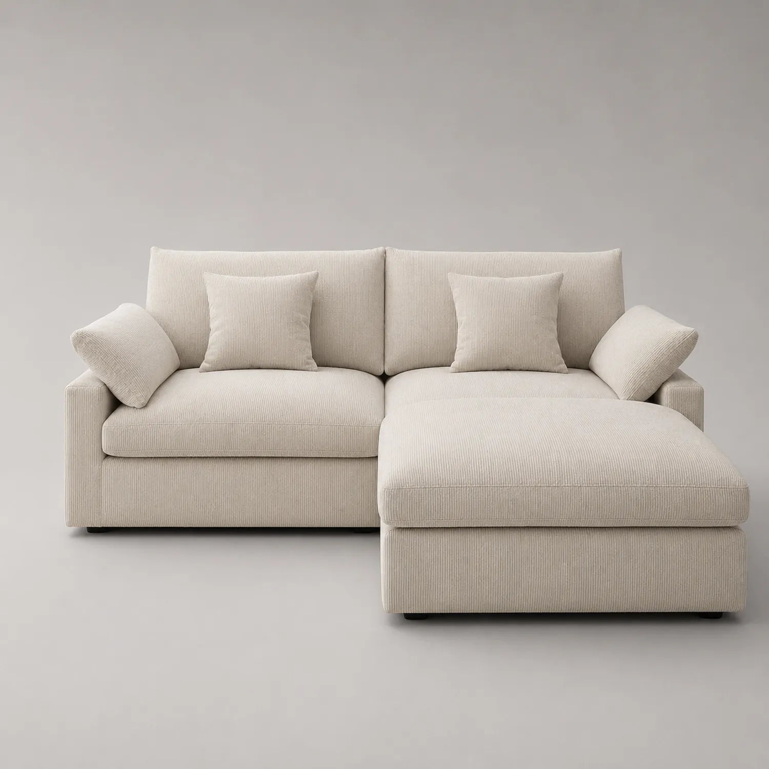 Ecksofa mit Ottomane, Kordsamt, Beige