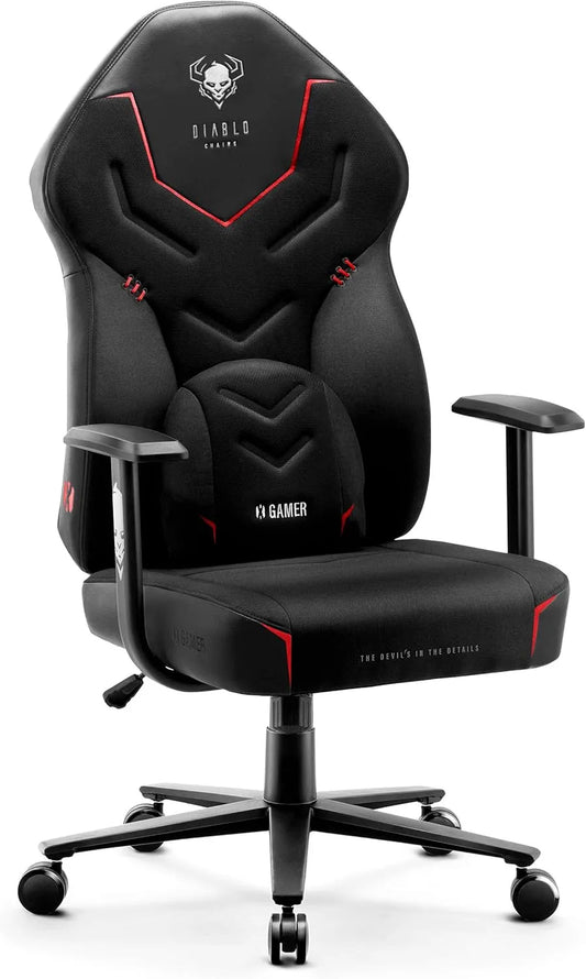 Bürostuhl: mit Stoffbezug, mit Kissen, für Gaming, schwarz