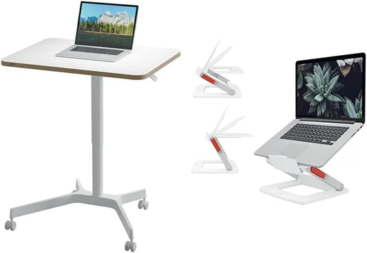 Schreibtisch und Computertisch — kompakte Bauweise, höhenverstellbar, drehbar, 80 × 60 cm, 20 kg, mit Rollen