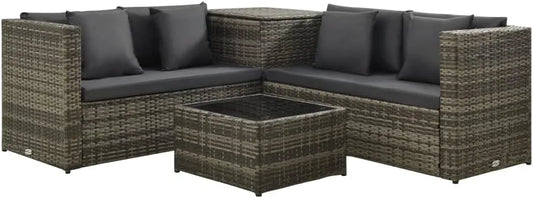 Gartenmöbel-Set und Lounge-Set — TLG, aus Polyrattan, 4-TLG, grau