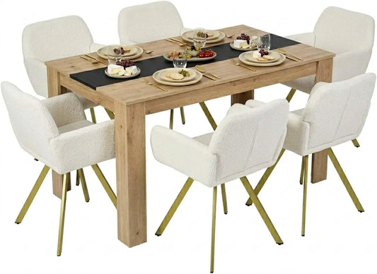Essgruppe: drehbar, mit Bouclé-Bezug, 140 × 70 × 75 cm, beige