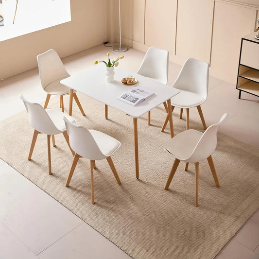 Essgruppe – aus Holz, mit Metallbeinen, im skandinavischen Stil, 110 × 70 × 75 cm, weiß