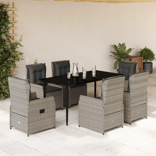 Gartenmöbel-Set und Lounge-Set: mit Kissen, aus Polyrattan, verstellbar, 7-tlg, grau