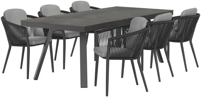 Gartenmöbel-Set und Lounge-Set — HPL, wetterfest, aus Aluminium, 220 × 100 cm, grau
