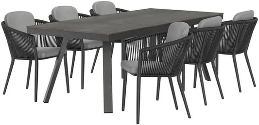 Gartenmöbel-Set und Lounge-Set — HPL, wetterfest, aus Aluminium, 220 × 100 cm, grau