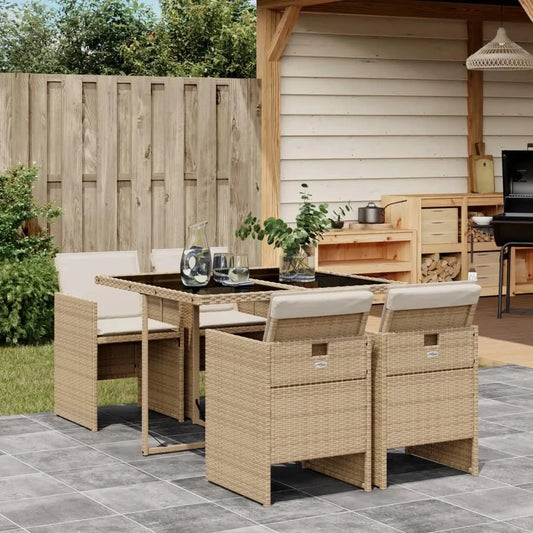 Essgruppe — wetterfest, aus Polyrattan, 5-tlg, beige